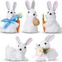 Wesiti 5 Pcs Sisal Easter Bunny Figurines Easter Realistic Rabbit Centerpieces Decor with Carrot Spring Decorations for Holiday Parties Farmhouse Decor(Bunny)