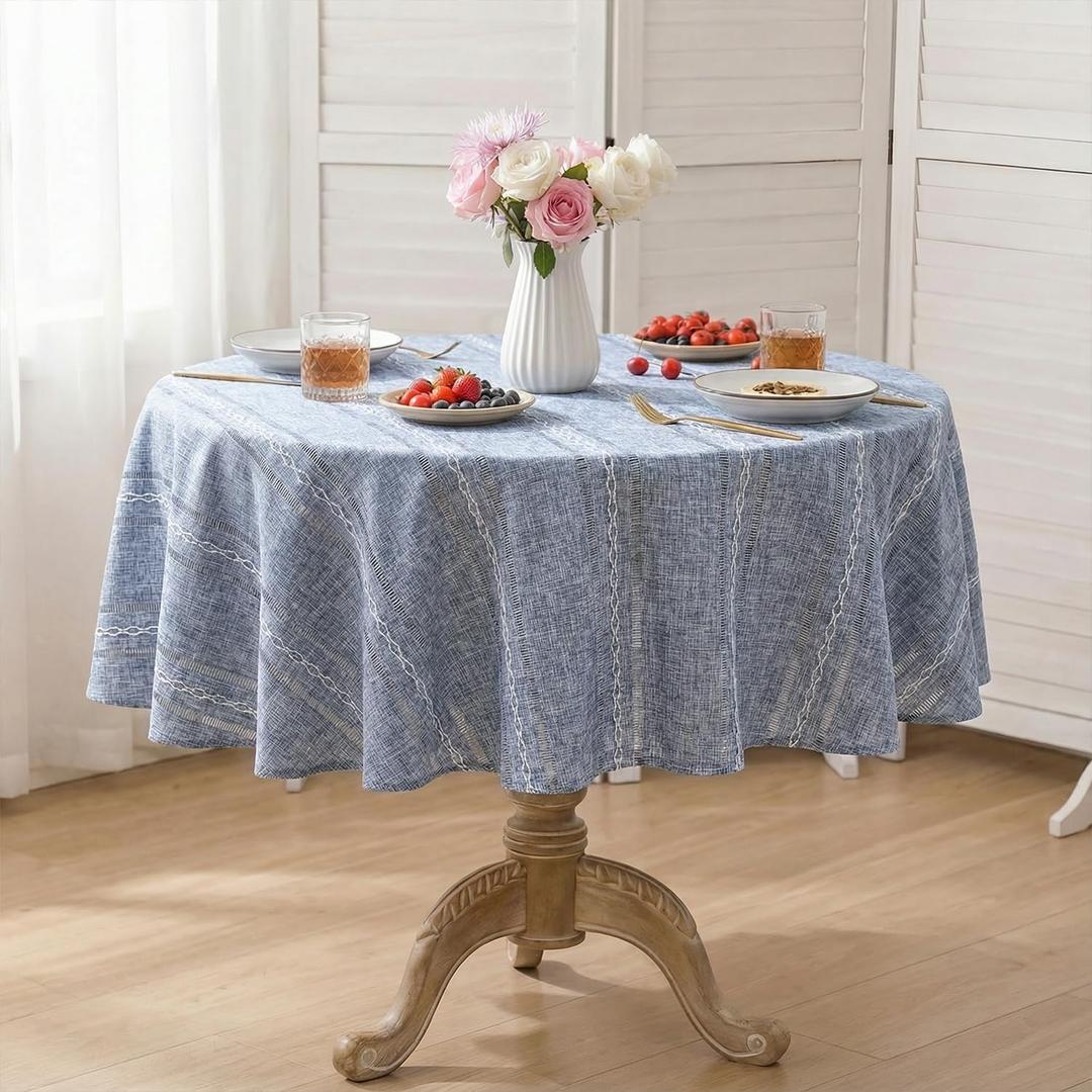 Horaldaily Blue Round Tablecloth, 60×60 Inch, Farmhouse Decor