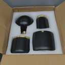 Bathroom Accessories Set, 5-Piece Ceramic Bath Accessory Complete Set with Lotion Dispenser/Soap Pump, Cotton Jar, Vanity Tray, Tumbler and Toothbrush Holder (Black and Gold)