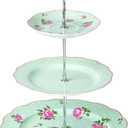 BTaT- 3-Tier Dessert Stand, Green, Afternoon Tea Stand, Porcelain Dessert Tower, 3 Tier Tea Sandwich Stand, Tiered Plate Stand, Tiered Plate Stand, Tea Party Tray 3 Tier