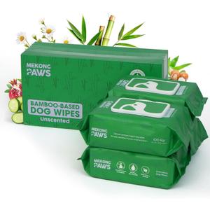 Bamboo Grooming Wipes - Unscented - Freshening Wipes for Dog & Cat - Skin-Friendly & Gentle - Thick & Durable for Paws, Coat & Bum Cleansing - 400 Count