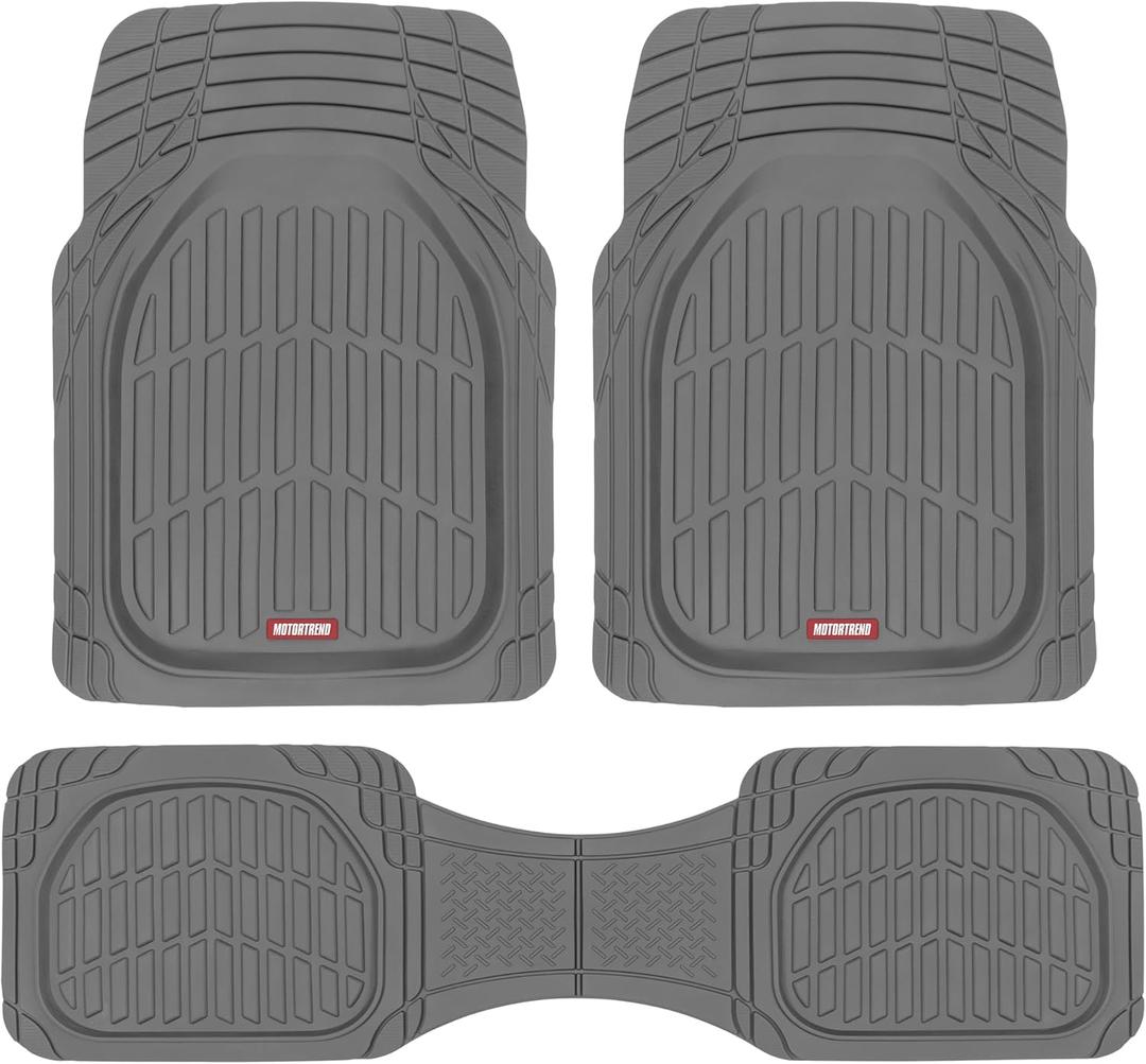 Motor Trend FlexTough Floor Mats for Cars, Gray Deep Dish All-Weather Mats, Waterproof Trim-To Fit Automotive Floor Mats for Trucks SUV, Universal Liner Car Accessories