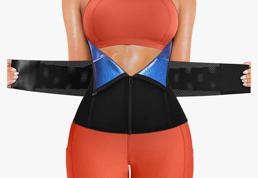 SCARBORO Waist Trainer for Women Belly Fat Sauna Sweat Waist Trimmer Corset for Stomach Wrap Workout Belt Shaper Band Zipper (Blacksilver inner, Medium)
