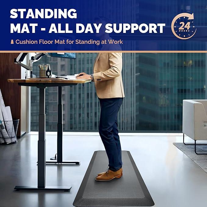 FEATOL Anti Fatigue Mat Floor Mat, Extra Thick Standing Office Desk Mat Memory Foam Cushioned Anti Fatigue Ergonomic Kitchen Mats Comfort Standing Pad NOT PVC 9/10 Inch Thick (20" x 32", Gray) (Grey)