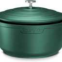 Large Dutch Oven Pot with Lid-7.5QT Cast Aluminum Oven Pot with Two Handles Lightweight for Bread Baking Braising and Roasting(Green)
