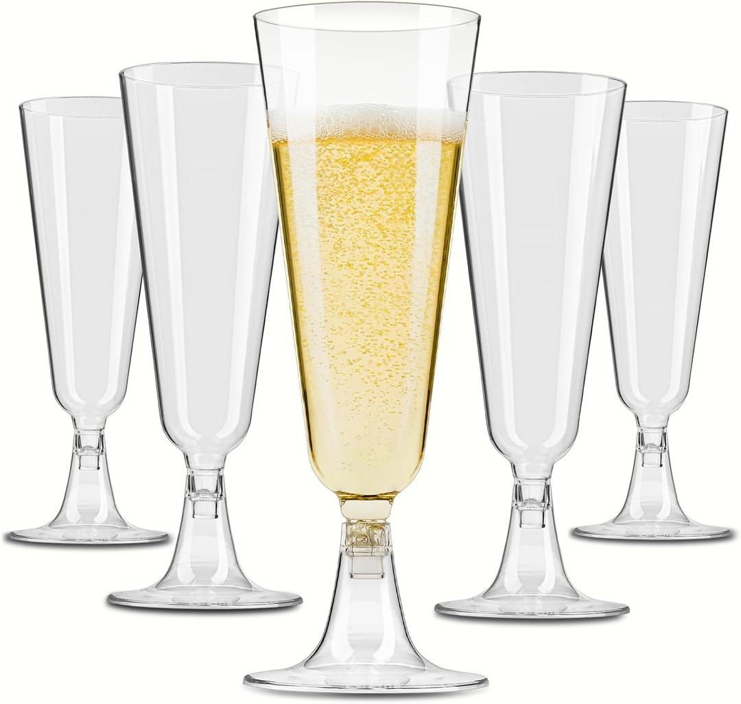 Qeirudu 5.5 oz Plastic Champagne Flutes, 40 Pack Disposable Champagne Glasses Clear Mimosa Glasses for Valentine's Day, Weddings, Buffets