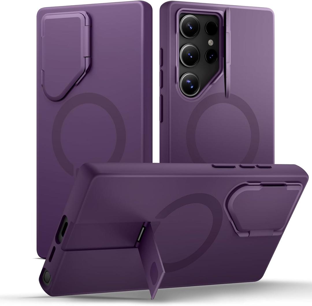 SURITCH for Samsung Galaxy S24 Ultra Phone Case, Magnetic Protective Cover with Camera Cover & Adjustable Metal Kickstand for Galaxy S24 Ultra (2024)-Dark Purple