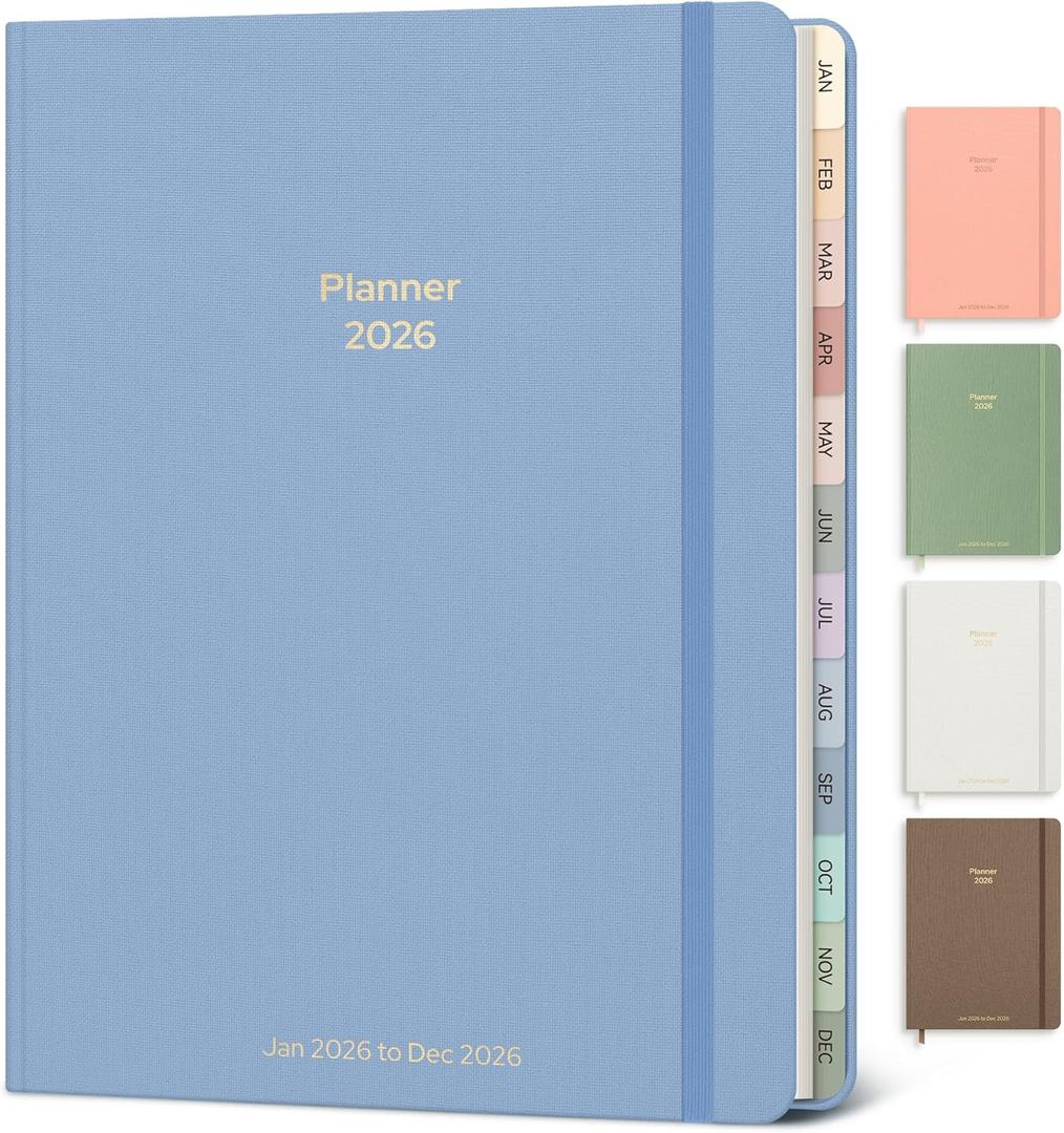 2026 Planner Weekly and Monthly, Jan.2026 - Dec.2026, Linen Hardcover Calendar 2026 Agenda Planner Daily To Do List Notebook with Monthly Tabs, 6" x 8.3", Dusty Blue (A5)