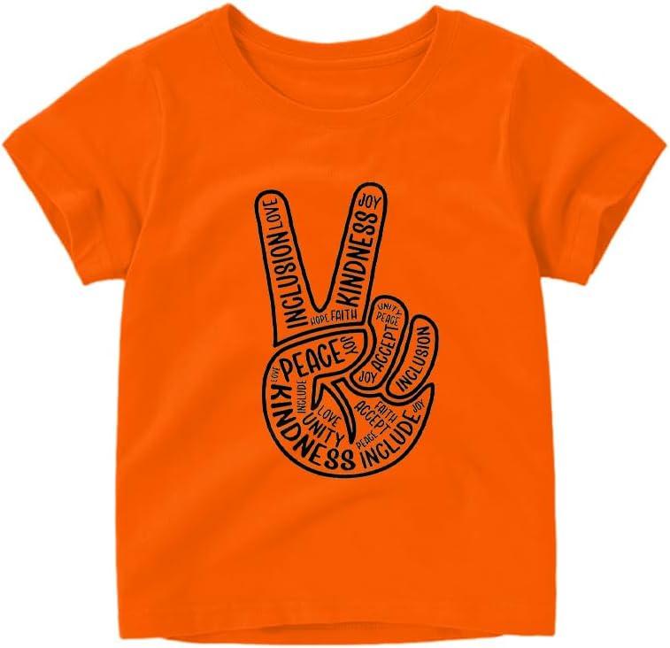 Unity Day Anti Bullying Orange Shirt Children Be Kind T-Shirt Gesture Inspirational Letter Quotes Pattern Children Tee Top