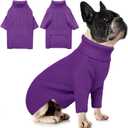 Queenmore Small Dog Sweater, Long Sleeve KnitSweater with Check Pattern, Warm Plaid Doggie Sweaters for Small Medium Dogs, Solid Pull-on Cat Knitwear, Purple S