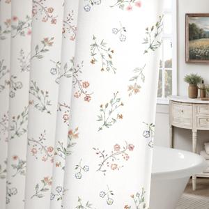 Floral Farmhouse Vintage Cotton Shower Curtain, French Country Shower Curtains for Bathroom, 72Wx72H, Standard 72"W x 72"L