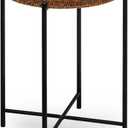 DINGTAI Small Wicker Round End Table, 16.5 in Rattan End Tables with Removable Tray, Waterproof Sofa Coffee Side Table, Indoor Outdoor Side Tables for Patio, Living Room Bedroom Office, 16"d X 16"w X 22.5"h