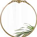 Round Gold Mirror 24.5in Ornate Baroque Antique Bathroom Mirror Large Circle Vintage Mirrors for Wall, Metal Frame Wall Decorative Mirrors for Hallway,Living Room, Bedroom Vanity, Entryway