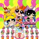 Power Girl Party Supplies5x3FT,Cartoon Girl Backdrop,Cartoon Theme Happy Birthday Party Banner for Boys and Girls Anime Party Decoration