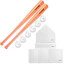 Plastic Baseball Set with Two Bats, 6 Balls and Throwdown Bases (2 Bats + 6 Balls + Bases, Orange)