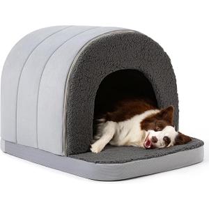 Orthopedic Dog Bed House - Dog House Indoor with Egg-Crate Foam - Tent Bed with Waterproof Lining & Nonskid Bottom, Ideal for Extra Large Breeds & Fits 42-Inch Crate - 41"x27", Charcoal