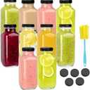 10 Pack 16oz Glass Juice Bottles with Lids - Reusable Juicing Bottles Glass Drinking Jars Containers with Airtight Lids & Cleaning Brush - Perfect for Juicing,Milk,Kombucha, and Storage