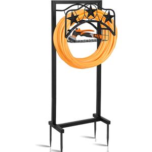 Garden Hose Holder - Upgraded Water Hose Holder Stand with Storage Basket Holds 151ft, Heavy Duty Freestanding Garden Hose Hanger Storage Rack for Outside Yard Lawn Farm