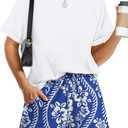 WIHOLL Two Piece Short Sets for Women Casual Summer Outfits Short Sleeve Crew Neck Lounge Matching Set (Blue, L)