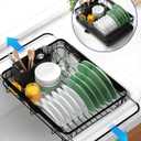 Kitsure Dish Drying Rack for Kitchen Counter, Stainless Steel Sink Organization and Storage Essentials with Cutlery Holder, Home and Appartment Decor, 12.2''W x 15.7''~23''L, Black