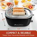 Mueller Retro Toaster 2 Slice with 7 Browning Levels and 3 Functions: Reheat, Defrost & Cancel, Stainless Steel Features, Removable Crumb Tray, Under Base Cord Storage, Black