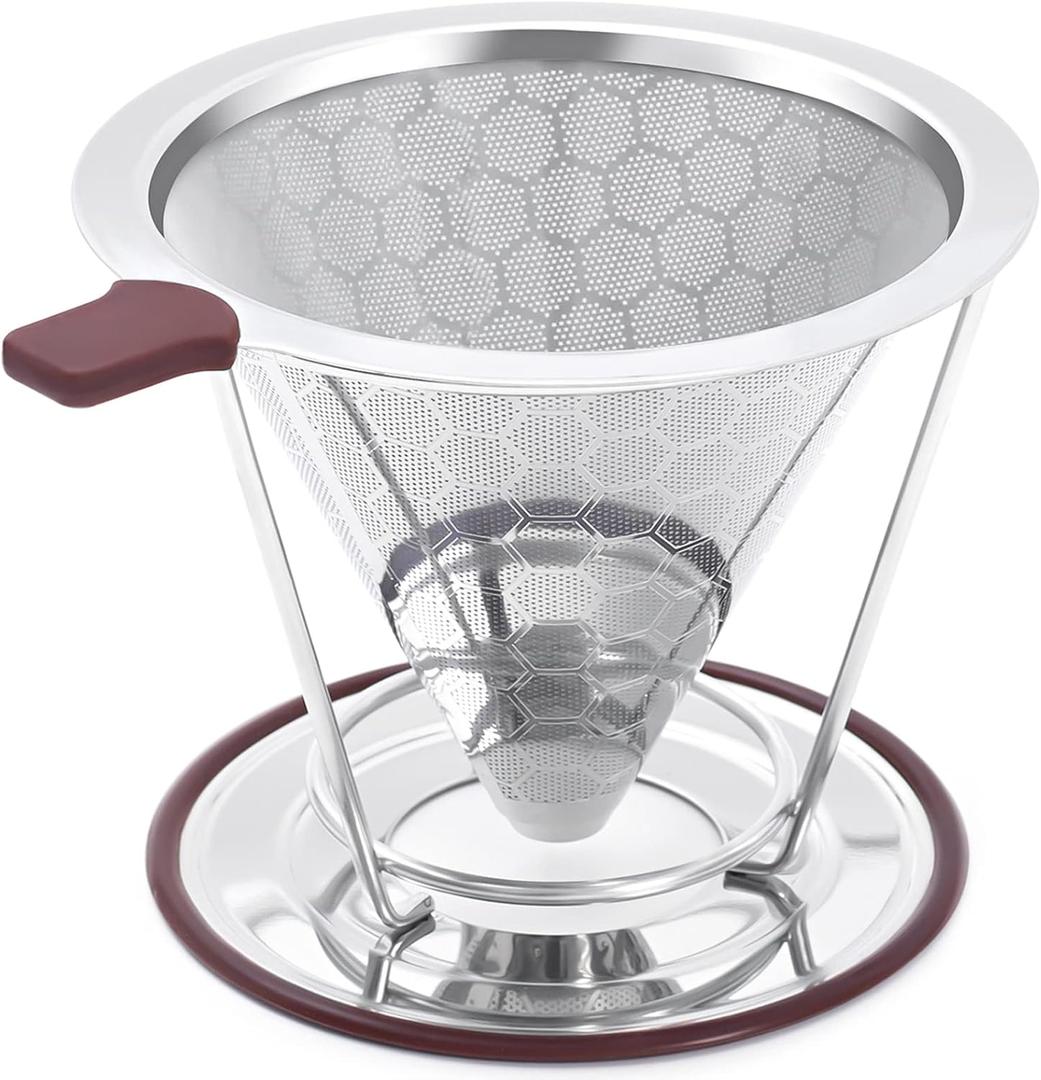 Pour Over Coffee Dripper, MISETTO Stainless Steel Filter, Easy to Clean Paperless pour over coffee maker, Reusable Filter, Cone Dripper with Removable Cup