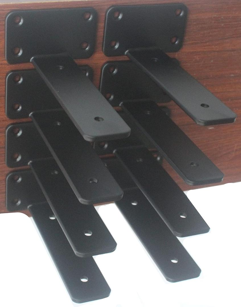 8 Pack - 6 inch Black Hidden L Shelf Bracket (1/5 Inch Thicked) Iron Floating Shelf Brackets Rustic Industrial Metal Brackets for Shelf Support