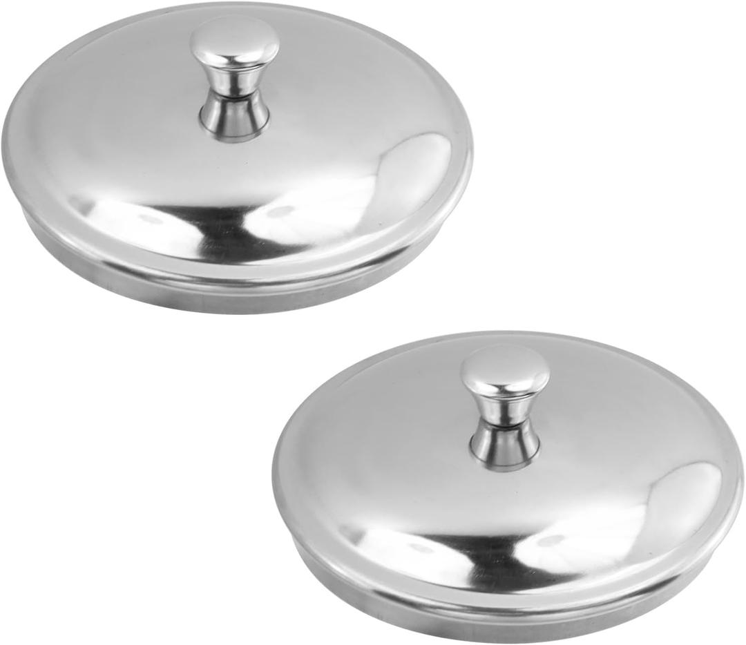 Antrader Stainless Steel Cup Covers, 2-Pack Home Round Shaped Tea Coffee Glass Water Cup Lid Cover with Anti-scald Handle