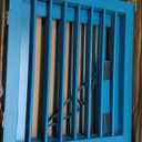 PUPETPO Freestanding Dog Gate with Door, Pet Gate for Stairs, 80 inch Wide Pet Barrier Indoor, Dog Fences Indoor, Support Feet Included, 4 Panels, 24" Tall, Blue