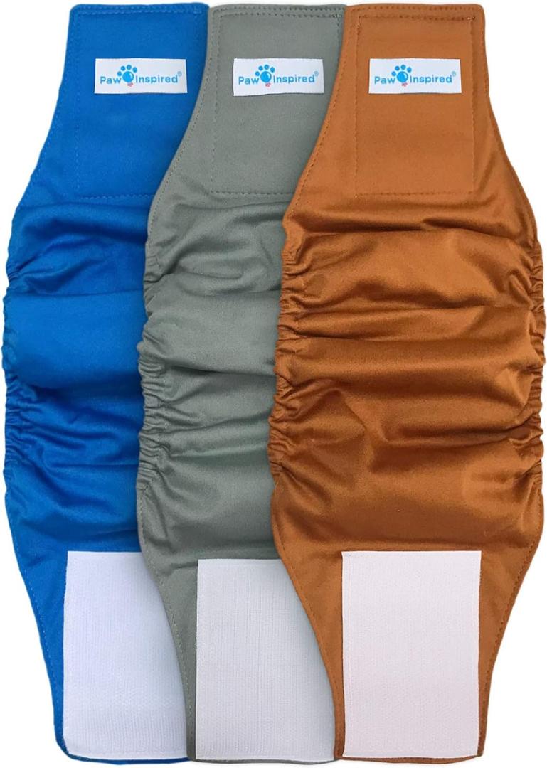 Paw Inspired Ultra Protection Washable Male Wraps, Reusable Belly Bands (3 Count, Small) Assorted color (Assorted (White Lining))