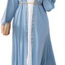 IDOPIP Muslim Abayas for Women Long Sleeve Open Front Cardigan Rhinestone Applique Islamic Dubai Maxi Kaftan Dress with Belt (Medium, Blue)