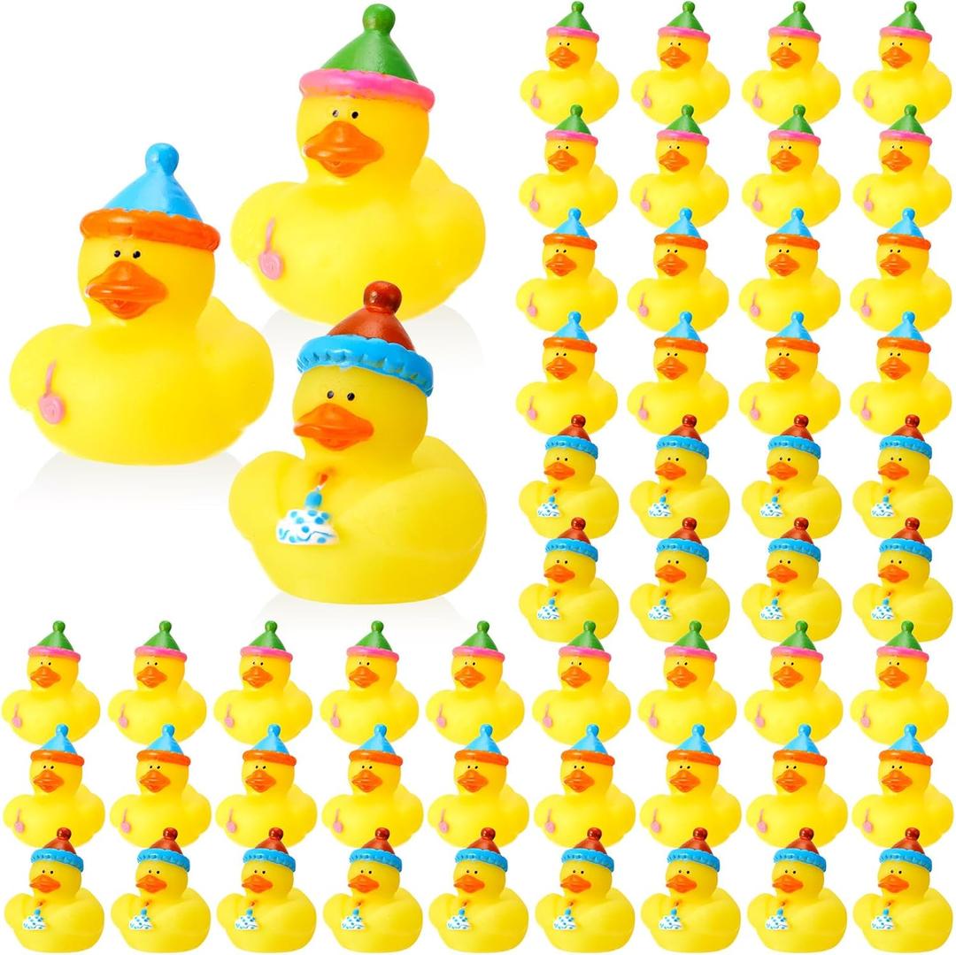 Deekin 24 Pcs Birthday Rubber Ducks Party Rubber Duck 2 Inch Small Rubber Ducks Mini Rubber Duckies Safe Bathtub Bathing Toy Party Favors Birthday Gifts for Baby Shower, Pool, New Year, Christmas