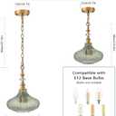 3-Light Chandelier,Vintage Gold Farmhouse Pendant Light Fixture for Kitchen,Adjustable Hanging Lighting with Green Glass Shade for Hallway Bedroom Entryway Dining Room Island