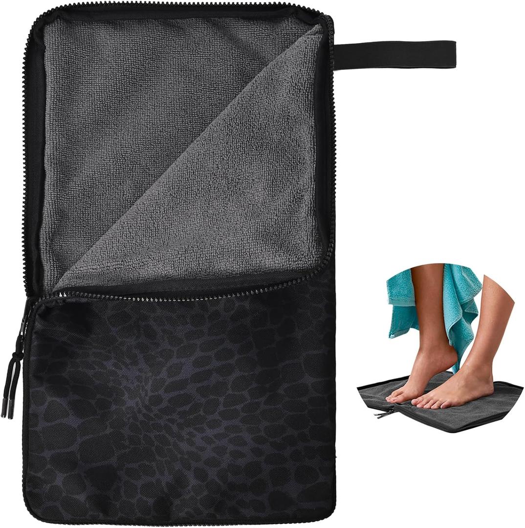 Wet Bag, Wet Dry Bag, Wet bag for swimsuit,Travel, Beach, Pool, Diapers, Dirty Yoga Gym Clothes, Waterproof Embedded Towel Wet Bag(Fleece)-Leakproof Wet Clothes Bag, Beach Travel Essentials (15.7*9.8inch, Leopard Black)