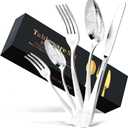 30-Piece Stainless Steel Silverware Set, Elegant Floral Engraved Cutlery Flatware Set for 6, Durable Tableware Utensil Sets Silver Include Fork Spoon Knife with Mirror Polish