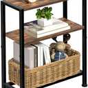 Narrow Side Table for Small Space, 2-Tier Small End Table with Shelf Holder, Slim Nightstand, Skinny Snack Couch Table in Living Room, Bedroom, Study, Kitchen and Balcony (Rustic Brown &Black)