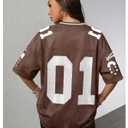 RoseSeek Women's Y2k Football Jersey Shirts V Neck Mesh Oversized Tshirts (Brown, M)