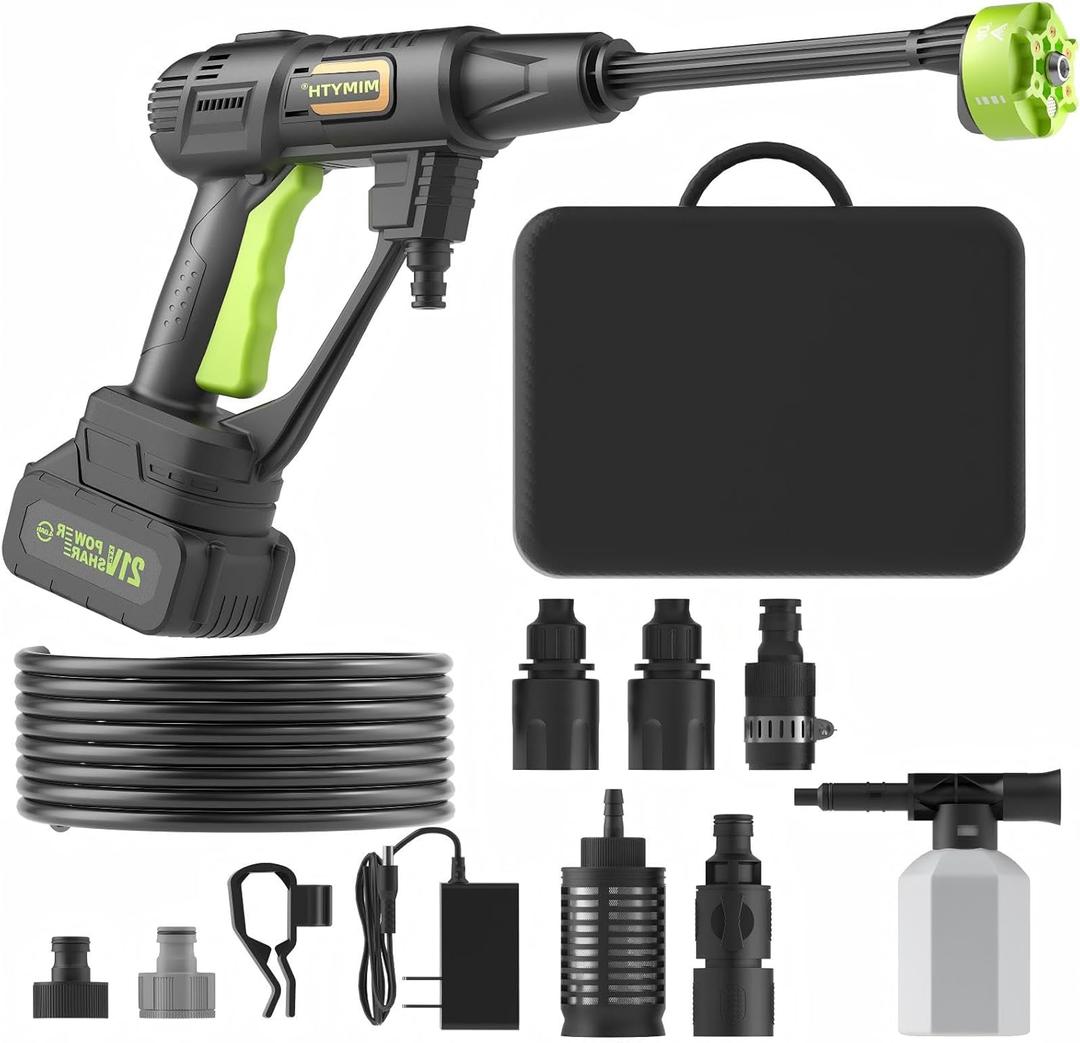 Cordless Pressure Washer Battery Powered; 990PSI Cordless Power Washer with 6-in-1 Nozzle, 23FT High-Elastic Hose, 21V Battery&Charger; Home Portable Handheld Pressure Washer Cleaner (Evergreen)