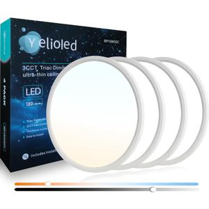 Dimmable 15.7 Inch LED Flush Mount Ceiling Light, 30W 3200LM, 3000K/ 4000K/ 5000K CCT Selectable Led Ceiling Light Flat Light, Dimmable from 5% to 100% for Bedroom, Hallway, Play Room, White 4PK