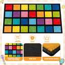 7.6x12 ft Large Rainbow Color Squares Classroom Rug Happy Squares Educational Area Mat Rainbow Themed Colorful Play Carpet Back to School Learning Mat for Elementary Preschool Nursery(Rainbow Color)