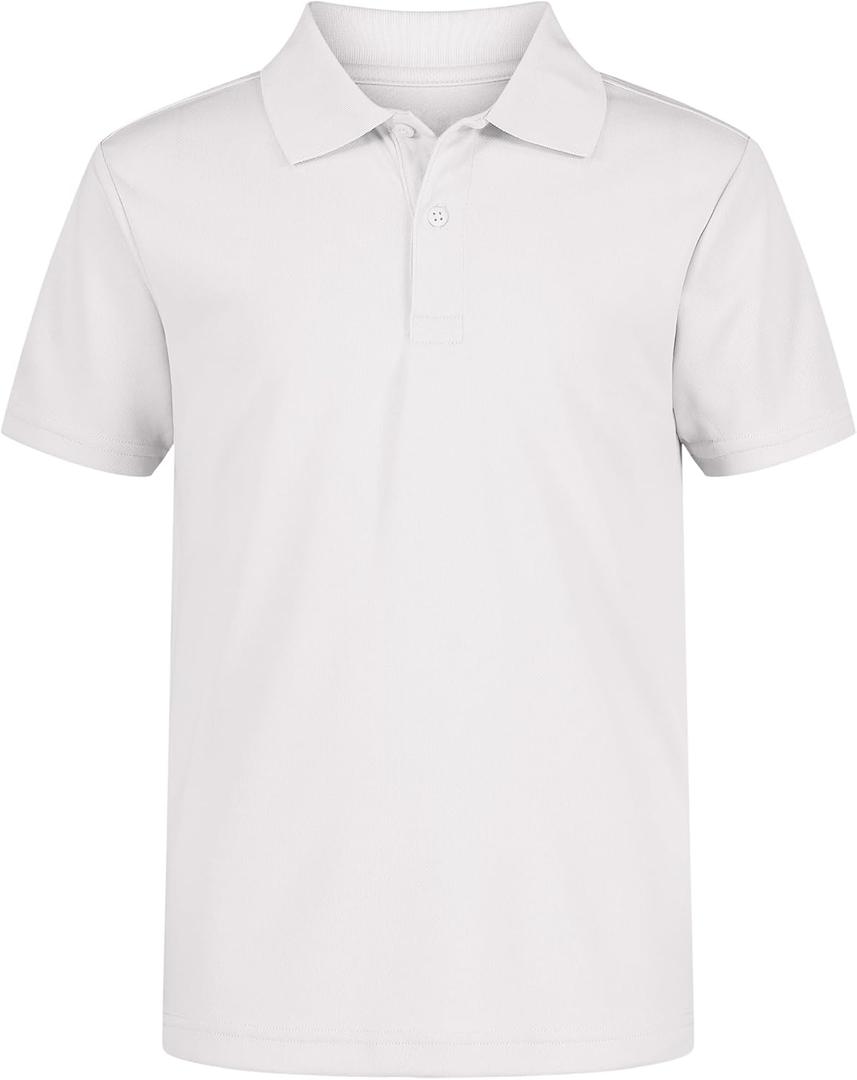 Nautica Boys' School Uniform Short Sleeve Polo Shirt, Button Closure, Moisture Wicking Performance Material (7, White)