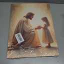 Jesus with Girl praying Wall Art Jesus with Children wall decor God painting Christian picture Bible Story Posters Prints Religious Faith Artwork for Kids Room Church Home Decoration,12x16in