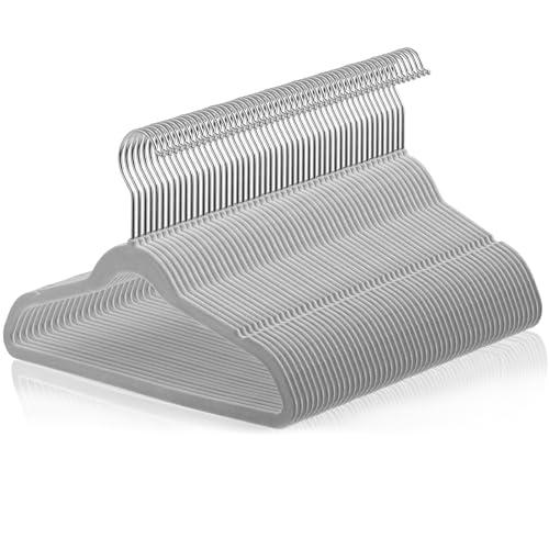 Casafield 50 Velvet Kid's Hangers - 14" Size for Children's Clothes - Gray