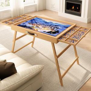 27.7" H Tall Puzzle Table with 2 Large Drawers, 1500 Pieces Jigsaw Puzzle Board with Folding Legs & Protective Cover - 34" x 26" Portable Table for Adults
