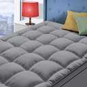 King Size Mattress Topper for Back Pain, Cooling Extra Thick Mattress Pad Cover with 8-21 inch Deep Pocket, Plush Pillow Top Mattress Topper Overfilled with Down Alternative, King Size, Dark Grey