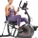 Sunny Health & Fitness Smart Recumbent Bike w/Wide Cushioned Seat & Back, Indoor Cycling Machine for Adult/Seniors Home Exercise, Free SunnyFit App Connection (Grey)