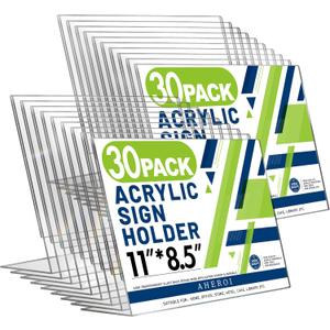 Aheroi 30Pcs Acrylic Sign Holder 8.5 x 11, L-shape Clear Sign Holders, Horizontal L-shape Acrylic Paper Holder, Plastic Table Sign Holders, Plastic Paper Holder Display Standing for Office Home School