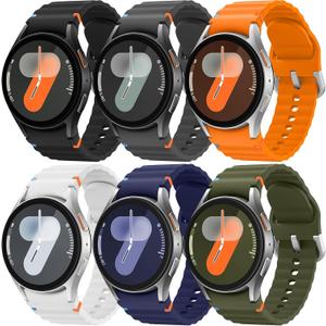 6 Pack Sport Band Compatible with Samsung Galaxy Watch 7 Band 40mm 44mm, No Gap Soft Silicone Strap for Galaxy Watch 6 5 4 FE/Galaxy Watch 6/4 Classic 47mm 43mm 46mm 42mm/Watch 5 Pro 45mm Men Women (01-Black/Dark Grey/Orange/White/NavyBlue/ArmyGreen)