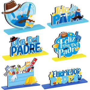 6 PCS Father's Day Spanish WoodenTable Centerpiece Decor Feliz Dia Papa Wood Tabletop Centerpiece Signs for Fathers Day Party Supplies