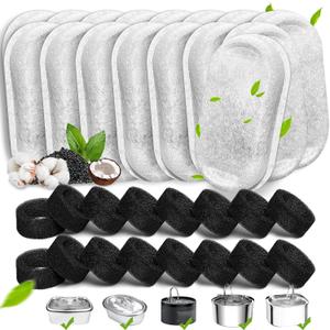 Cat Water Fountain Filters, 32 Pack Cat Replacement Filters for Stainless Steel 108oz/3.2L& 67oz/2L adjustable Flow Pet Water, Dog Fountain Filter（16+16 Pack）